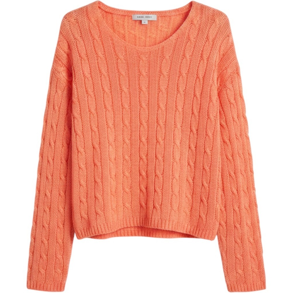 Main Strip Women Cable‎ Knit Sweater Orange Small Long Sleeve Scoop Neck